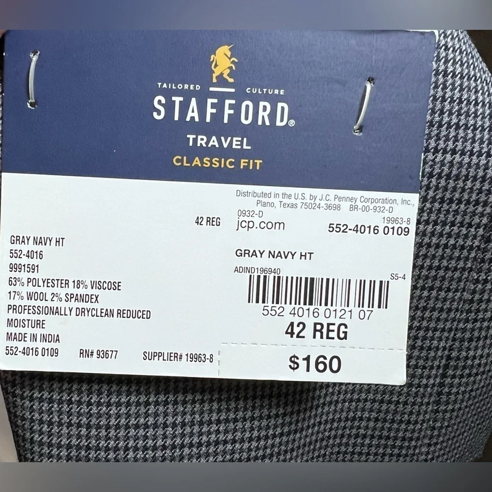 Stafford‎ NWT Signature Sport Coat size 42 Navy/Gray  Houndstooth w/Pockets